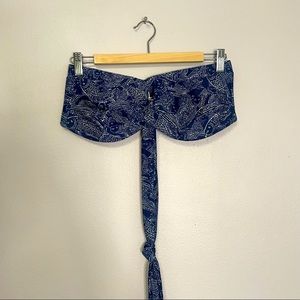 Blue Swim Top Fish Pattern Halter Strapless Bandeau